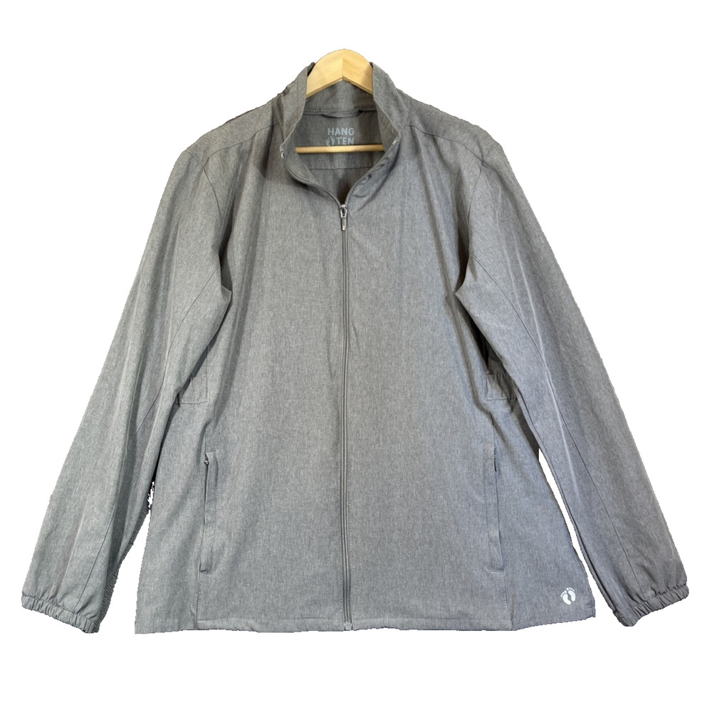 Hang Ten Jacket Women's XL Gray Full Zip UPF 50 Pockets Cinch Waist Lightweight